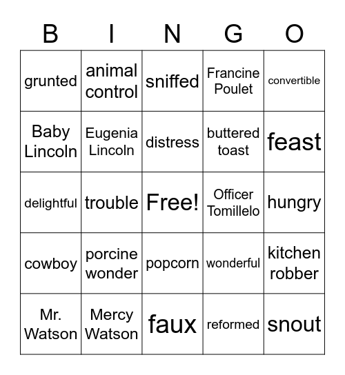 Mercy Watson Bingo Card