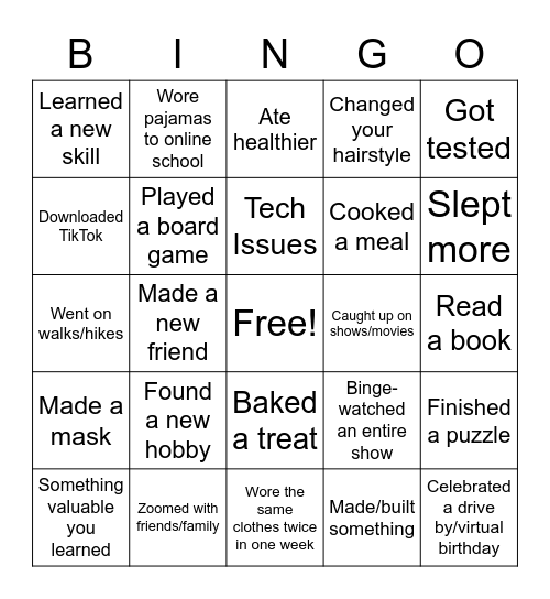 #quarantine2020 Bingo Card