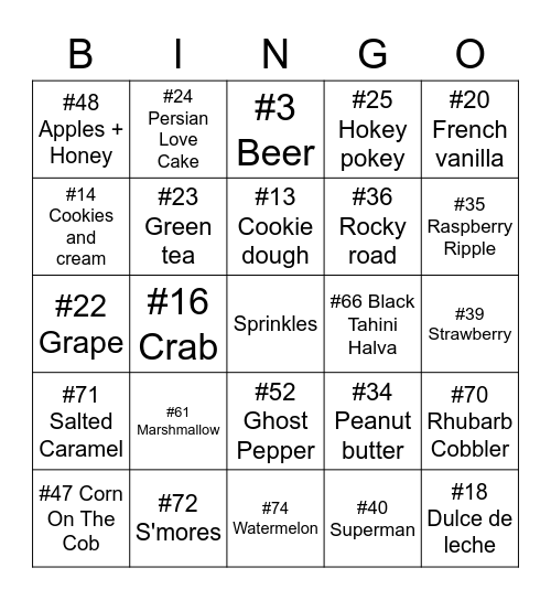 Ice Cream Bingo Card