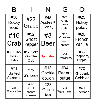Ice Cream Bingo Card