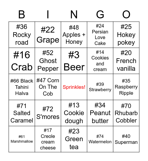 Ice Cream Bingo Card