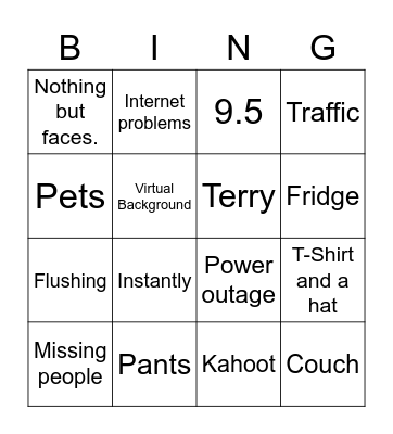 Working from Home Question Bingo Card