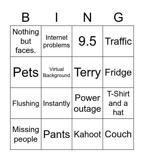 Working from Home Question Bingo Card