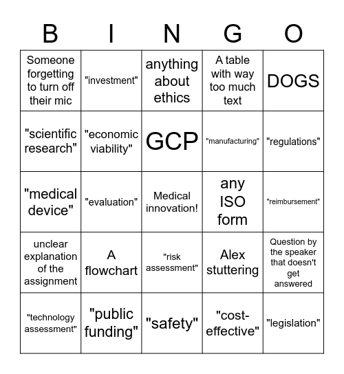 Friday afternoon workshop Bingo Card