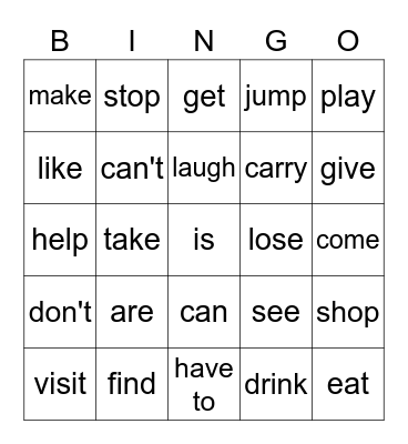 Irregular Verbs! Bingo Card