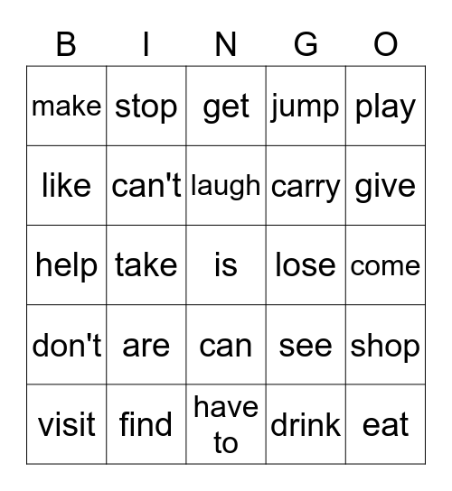 Irregular Verbs! Bingo Card