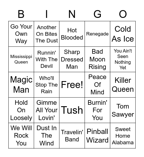 Classic Rock Cover All Bingo Card