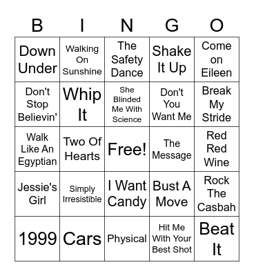 80's Bingo Card