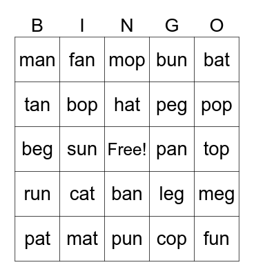 CVC Bingo Card