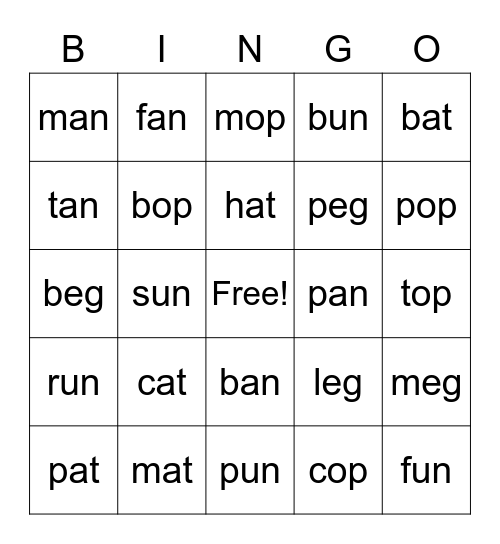 CVC Bingo Card