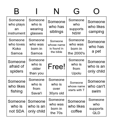 Getting to Know You Bingo Card