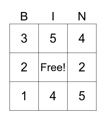 Number Bingo Card