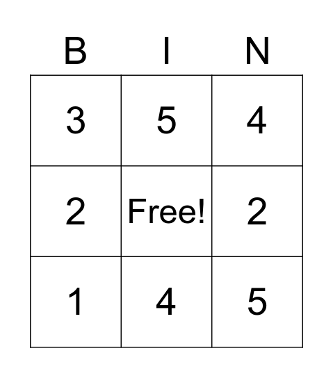 Number Bingo Card