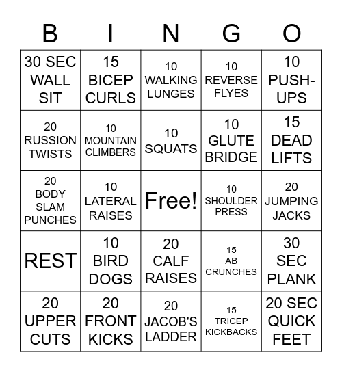 FITNESS BINGO Card