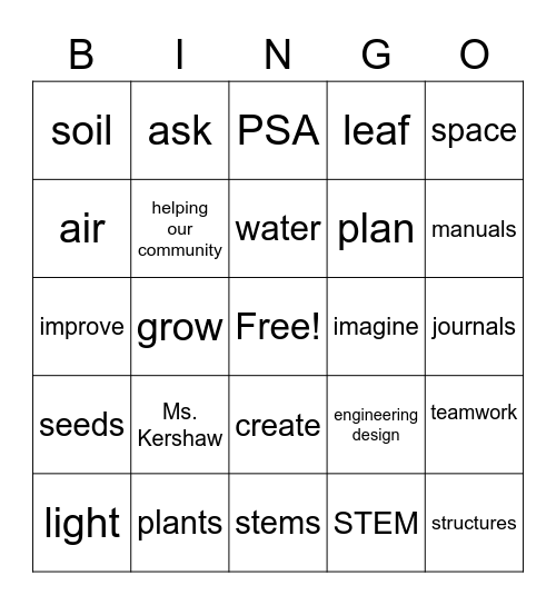 STEM PBL - Kershaw Bingo Card