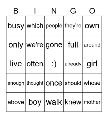Sight Words 9-10 Bingo Card