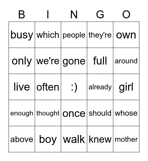 Sight Words 9-10 Bingo Card
