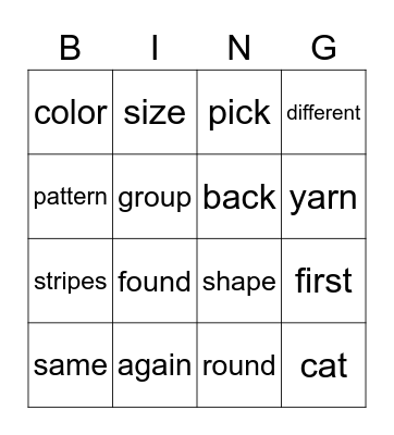 Patterns and Groups Bingo Card