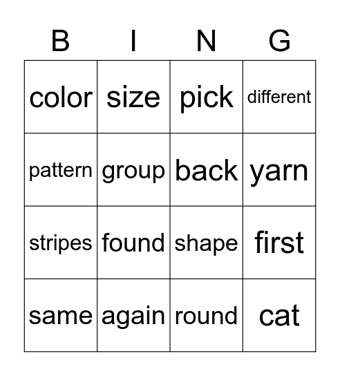 Patterns and Groups Bingo Card