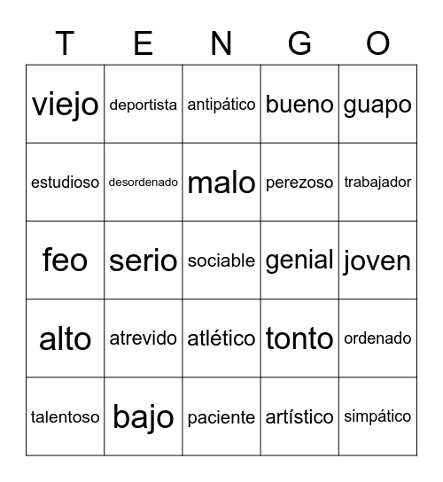 la descripcion de una persona Bingo Card
