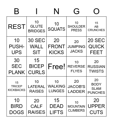 FITNESS BINGO Card