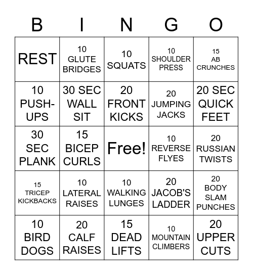 FITNESS BINGO Card