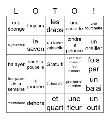 Ch. 9.3 Les tâches ménagères (Fr) Bingo Card