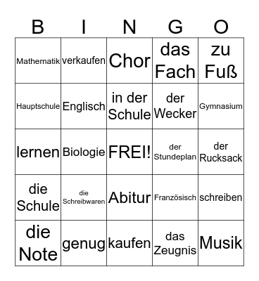 Grammatik und Schulsachen! Bingo Card