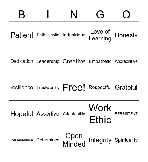 Strengths Bingo Card