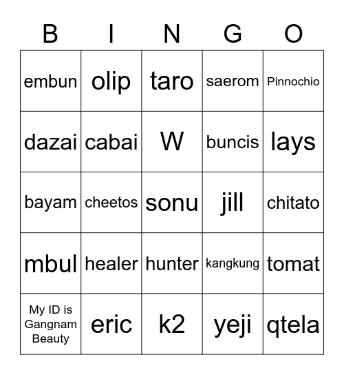 punya huanglucys Bingo Card