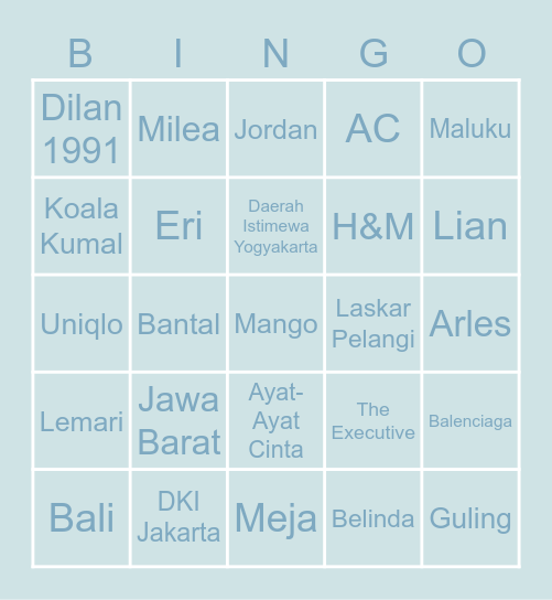 Erina! Bingo Card