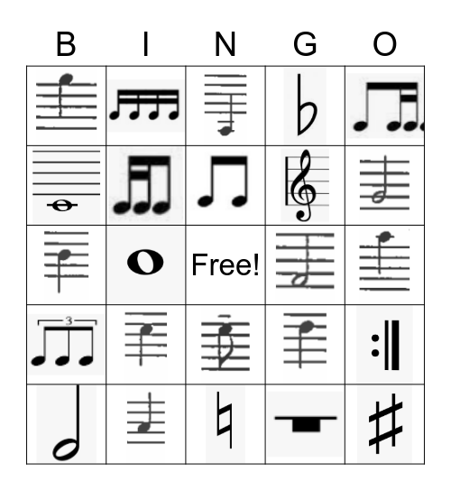 Rhythm and Treble Clef 1.0 Bingo Card
