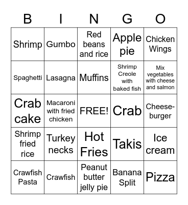 Food Bingo Card