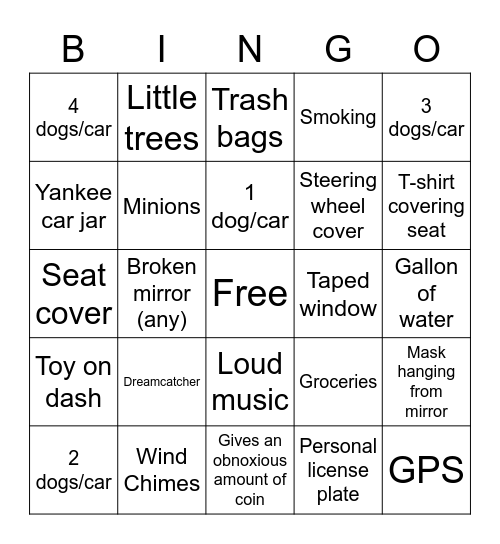 Drive Up Bingo Card