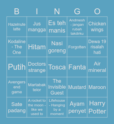 Lili's Bingo. Bingo Card