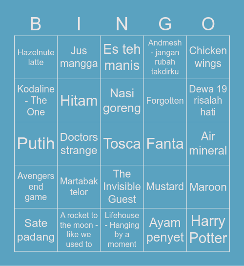 Lili's Bingo. Bingo Card