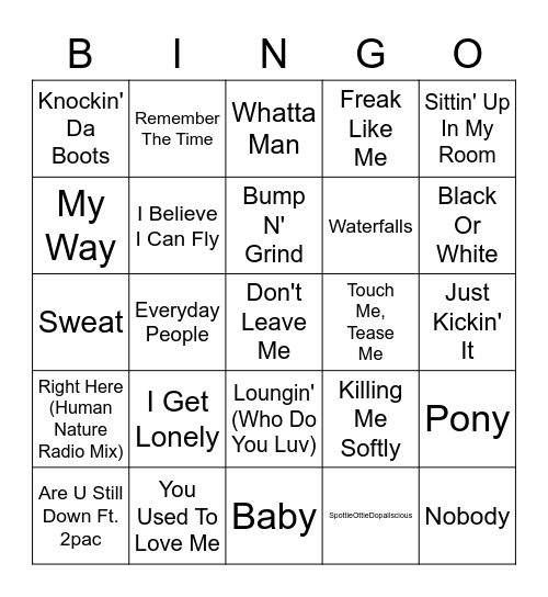 90's R&B Bingo Card