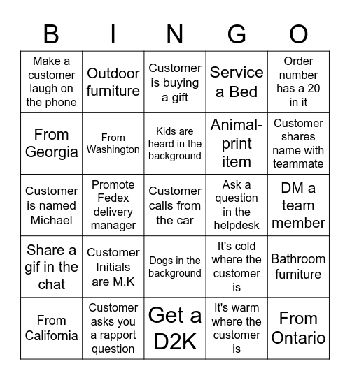 Weekend Bingo Card