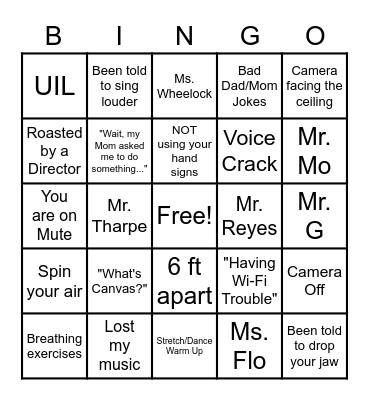 Cano Choir Bingo Card