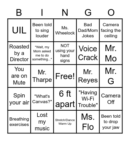 Cano Choir Bingo Card