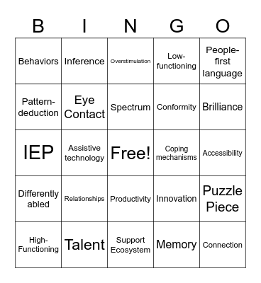 Autism & Neurodiversity Bingo Card
