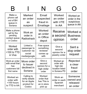 Spanish Screening Management Bingo Card