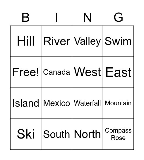 Landforms and Maps Bingo Card