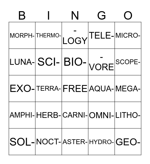 SCIENCE ROOTS Bingo Card