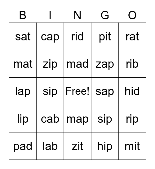 a and i bingo Card