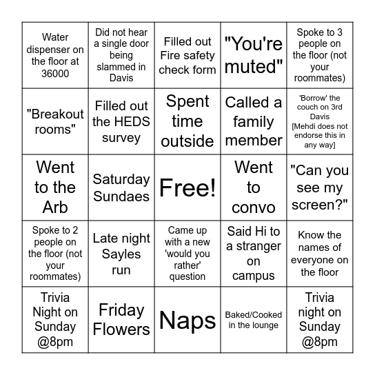 4th Davis Bingo Card