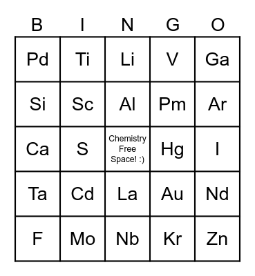 Periodic Table Bingo Card