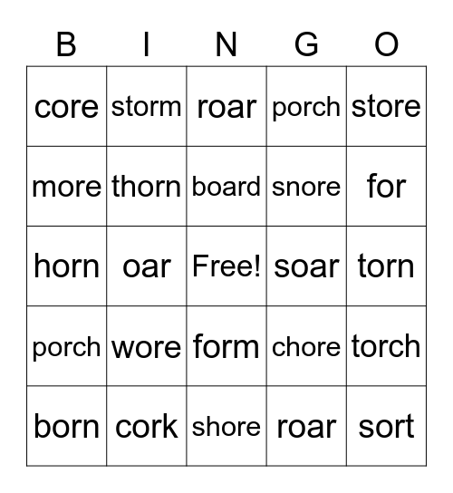 or, ore, oar Bingo Card