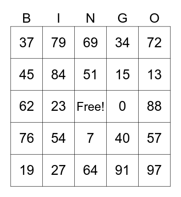 Place Value Bingo Card