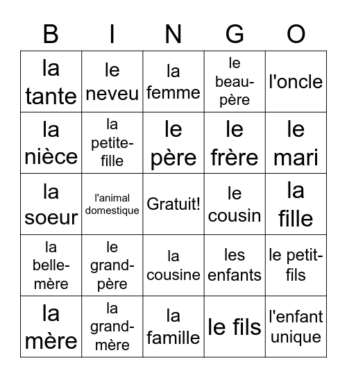 LA FAMILLE Bingo Card